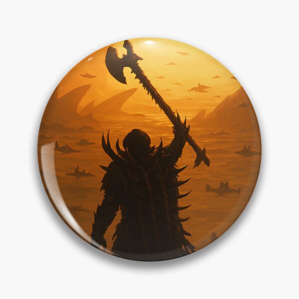 Item preview, The Grendel King Lets Go Hunting! Axe Master Predator  Epic Dark Sci-Fi Fantasy Alien Sunset Landscape with Flying Ships & Cosmic Horizon Art Predator Killer of Killers Fan Art designed and sold by Motifai.