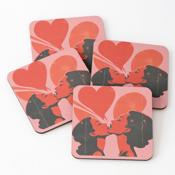 Aperçu de l'œuvre Baiser lesbien vintage de la Saint-Valentin – Art rétro sur l'amour queer créée et vendue par TeesAndSass.