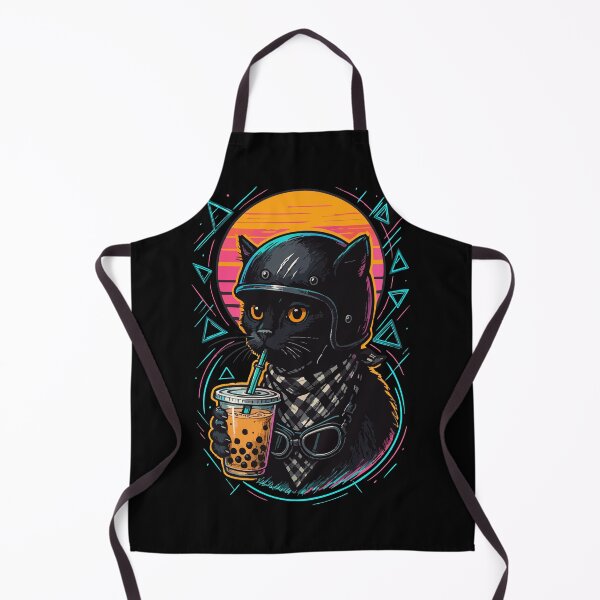 Item preview, Biker Cat Drink Boba Tea Vaporwave Retro designed and sold by TomFrontierArt.