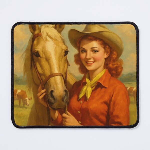 Item preview, redhair cowgirl painting and palomino horse designed and sold by OnlyTheWest.