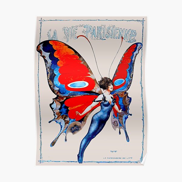 LA VIE PARISIENNE : Vintage Butterfly Girl Print Poster