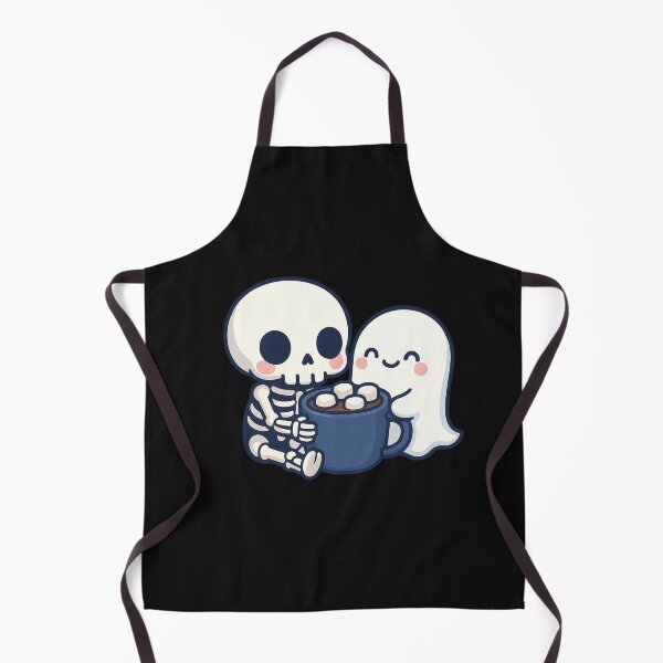 Item preview, Cute Skeleton and Ghost Sharing Hot Chocolate – Kawaii Winter Illustration designed and sold by ColorSplash123.