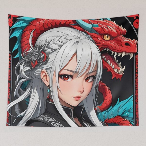 Item preview, Tattooed Anime Waifu With Fiery Dragon Guardian designed and sold by BorgSpareParts.