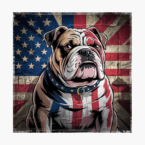 Artikel-Vorschau von Amerikanische Bulldogge mit USA- und UK-Flaggen - Patriotische Hundekunst für die Unabhängigkeit, designt und verkauft von love3617.