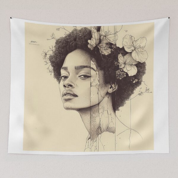 Item preview, Afro Woman Portrait with Floral Line Art designed and sold by regalaibylondon.