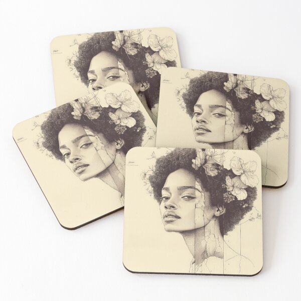 Item preview, Afro Woman Portrait with Floral Line Art designed and sold by regalaibylondon.