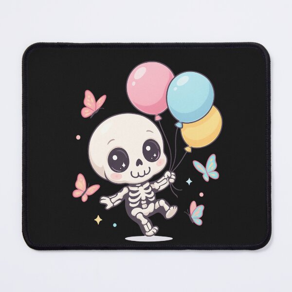 Item preview, Cute Chibi Skeleton Floating with Balloons and Butterflies – Kawaii Halloween Skeleton Design designed and sold by ColorSplash123.