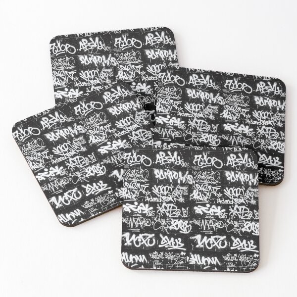 Item preview, White Graffiti Tags on Black Wall Mural designed and sold by JohnnyVillas.