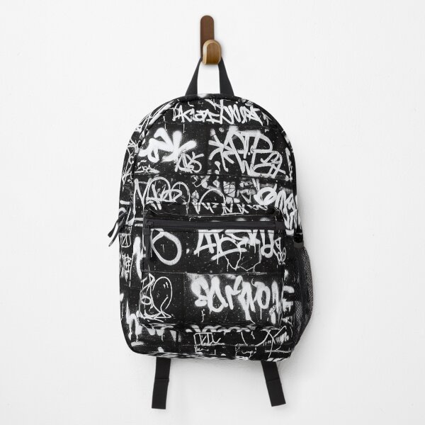 Item preview, White Graffiti Tags on Black Wall Mural designed and sold by JohnnyVillas.