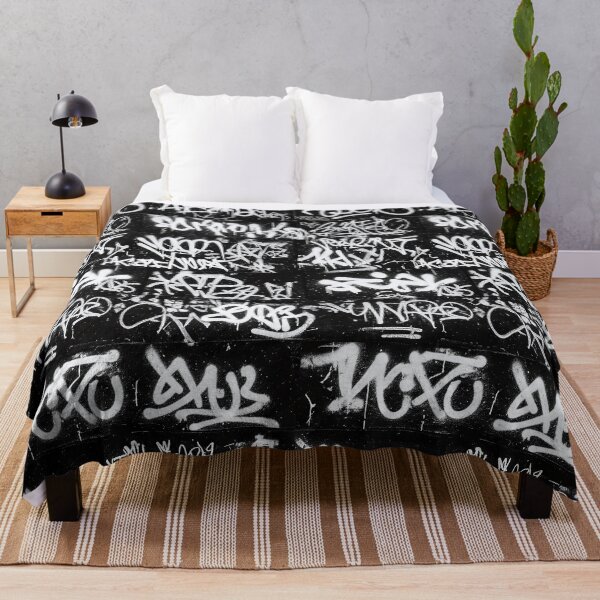 Item preview, White Graffiti Tags on Black Wall Mural designed and sold by JohnnyVillas.