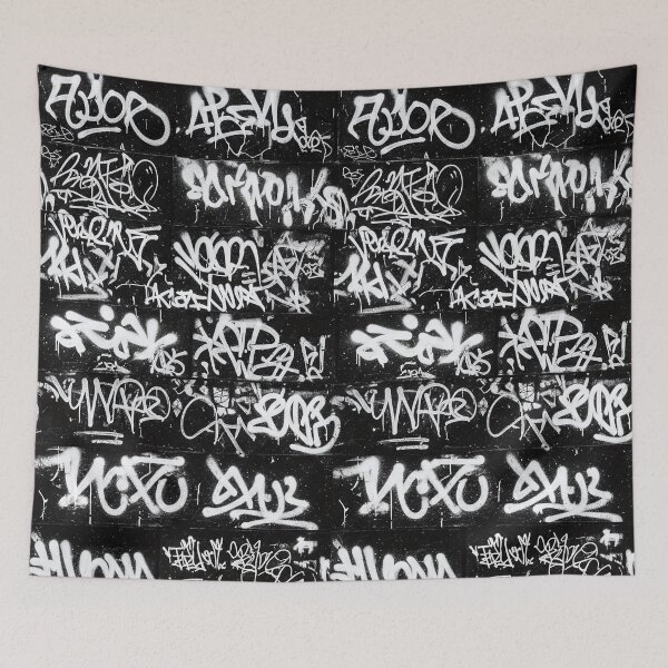Item preview, White Graffiti Tags on Black Wall Mural designed and sold by JohnnyVillas.