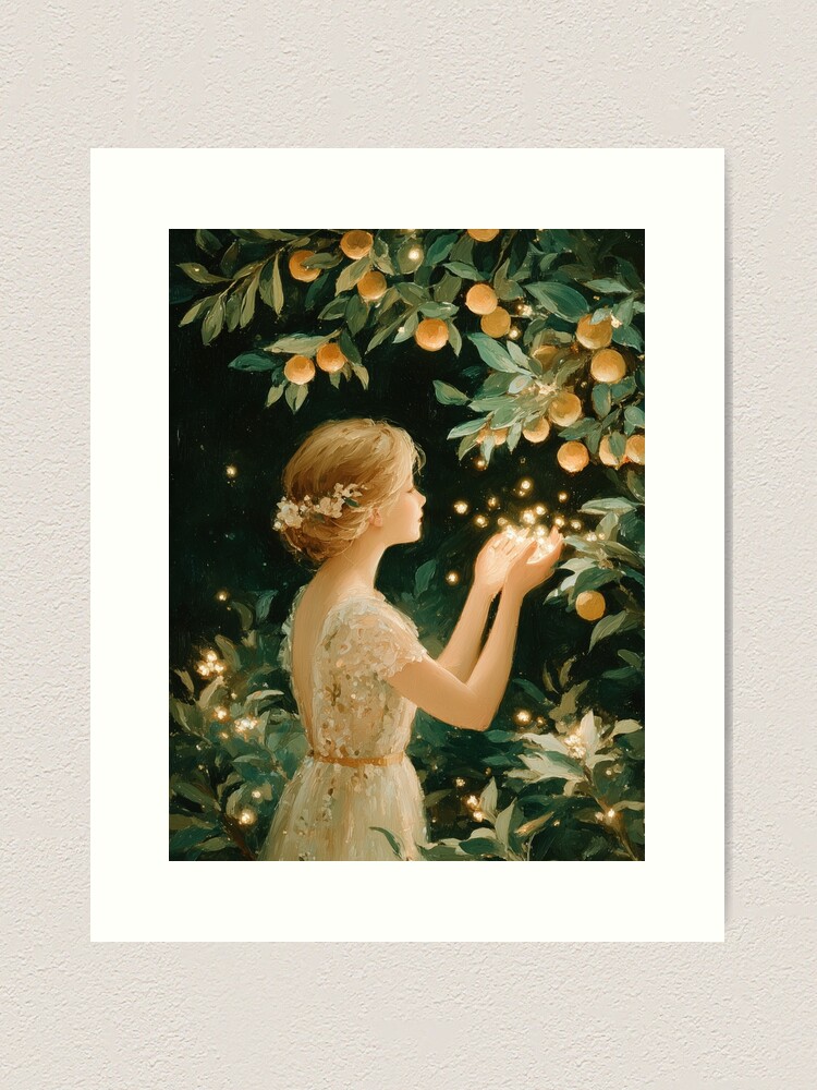 Thumbnail 1 of 3, Art Print, Enchanted Orchard Fairy Glow designed and sold by SurrealArtStore.