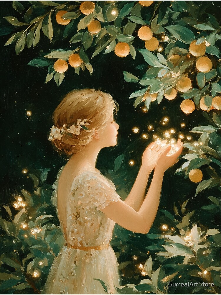 Thumbnail 3 of 3, Art Print, Enchanted Orchard Fairy Glow designed and sold by SurrealArtStore.