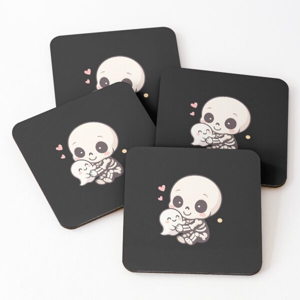 Item preview, Adorable Chibi Skeleton Hugging a Tiny Ghost – Cute Kawaii Halloween Friends Design designed and sold by ColorSplash123.