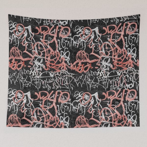 Item preview, Black Background with White and Pink Graffiti Artist Tags Pattern designed and sold by JohnnyVillas.