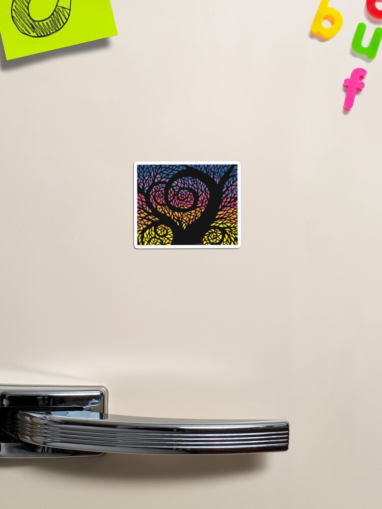 Thumbnail 1 of 3, Magnet, Stained Glass Sunset Tree designed and sold by MsJakkiArt.