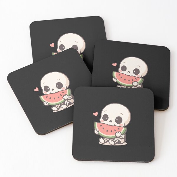 Item preview, Cute Chibi Skeleton Eating a Giant Watermelon Slice – Kawaii Summer Skeleton Design designed and sold by ColorSplash123.