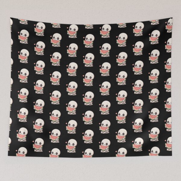 Item preview, Cute Chibi Skeleton Eating a Giant Watermelon Slice – Kawaii Summer Skeleton Design designed and sold by ColorSplash123.