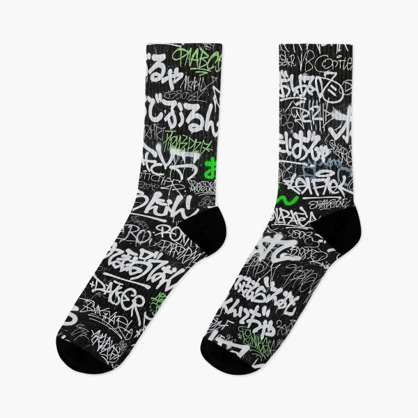 Item preview, Japanese Graffiti Tags: White & Lime Green on Black designed and sold by JohnnyVillas.