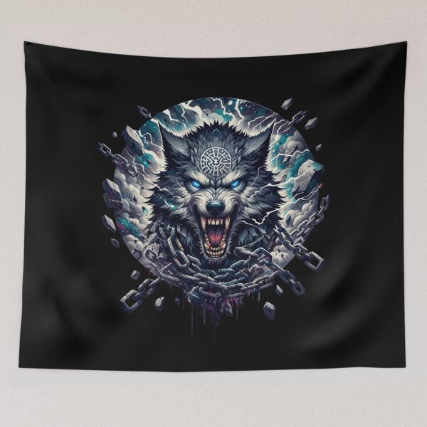 Item preview, Fenrir Norse Wolf | Viking Mythology Art | Nordic Rune Beast | Norse Pagan Aesthetic | Viking Wolf Tattoo Design designed and sold by AnalajiaDesigns.