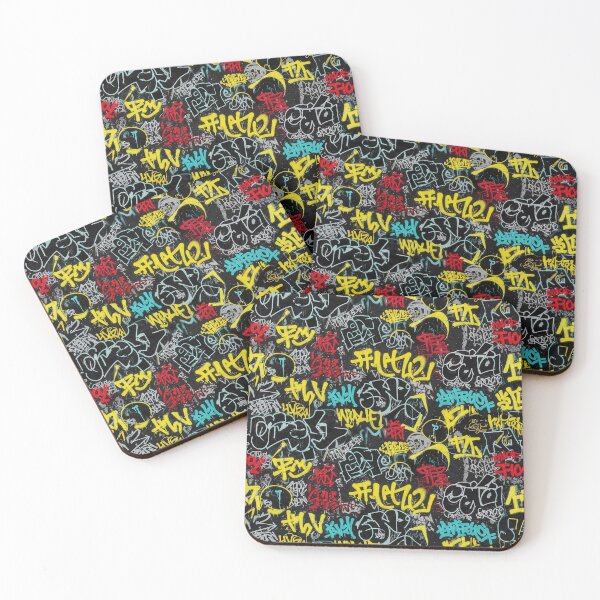 Item preview, Japanese Graffiti Tags Mural: Black White Red Teal Yellow designed and sold by JohnnyVillas.