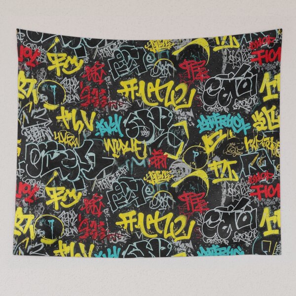 Item preview, Japanese Graffiti Tags Mural: Black White Red Teal Yellow designed and sold by JohnnyVillas.