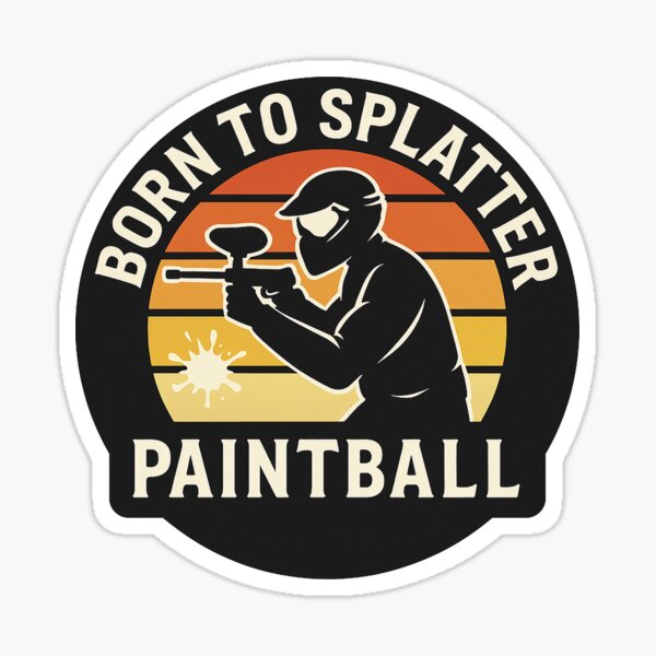 Vista previa del artículo con la obra «Paintball – Logotipo retro vintage "Nacido para salpicar"», diseñado y vendido por OTSC.