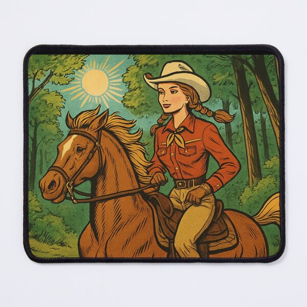 Item preview, happy cowgirl galloping in a sunny forest designed and sold by OnlyTheWest.