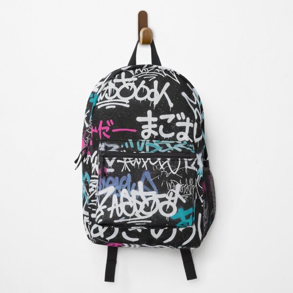 Item preview, Chaotic Japanese Graffiti Tags: White Pink Teal on Black designed and sold by JohnnyVillas.