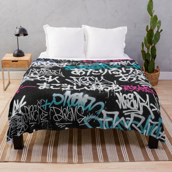 Item preview, Chaotic Japanese Graffiti Tags: White Pink Teal on Black designed and sold by JohnnyVillas.