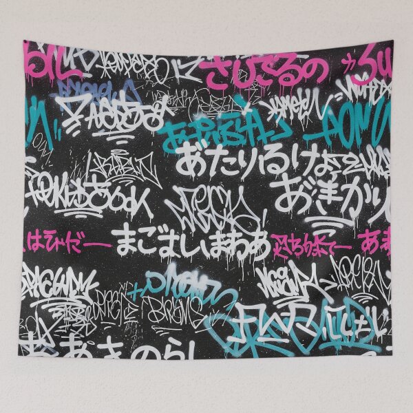 Item preview, Chaotic Japanese Graffiti Tags: White Pink Teal on Black designed and sold by JohnnyVillas.