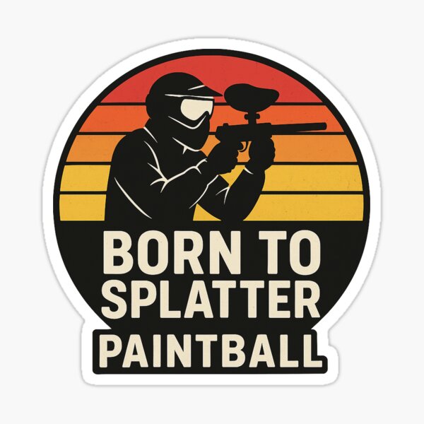 Vista previa del artículo con la obra «Paintball – Diseño de logotipo "Born to Splatter" con un atardecer retro», diseñado y vendido por OTSC.