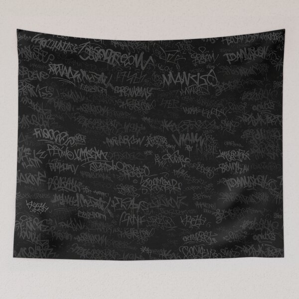 Item preview, Dark Grey Graffiti Tags Texture on Black Mural designed and sold by JohnnyVillas.