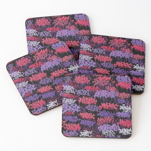 Item preview, Cyberpunk Graffiti Mural: Purple Pinkish Red & White Tags on Black designed and sold by JohnnyVillas.
