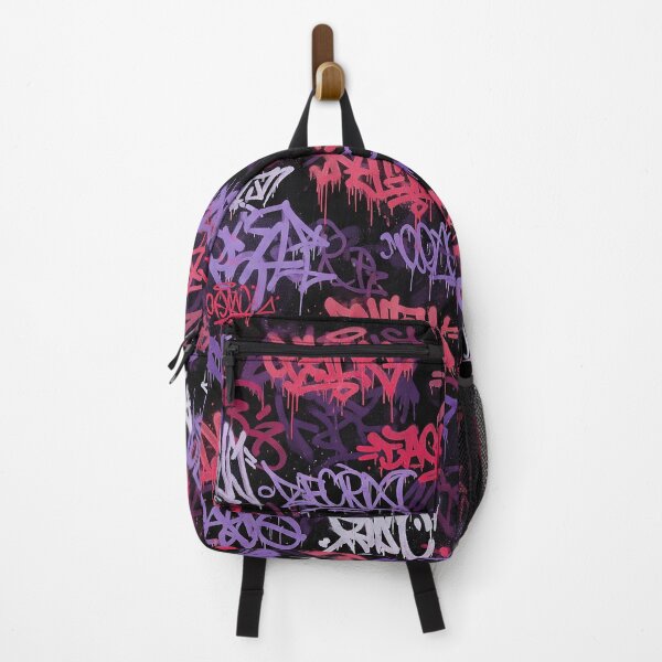 Item preview, Cyberpunk Graffiti Mural: Purple Pinkish Red & White Tags on Black designed and sold by JohnnyVillas.