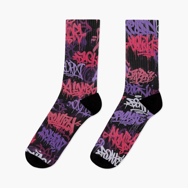 Item preview, Cyberpunk Graffiti Mural: Purple Pinkish Red & White Tags on Black designed and sold by JohnnyVillas.