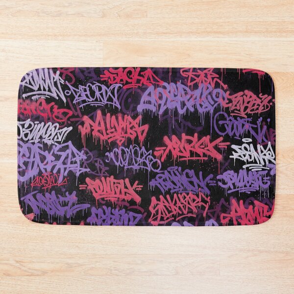 Item preview, Cyberpunk Graffiti Mural: Purple Pinkish Red & White Tags on Black designed and sold by JohnnyVillas.