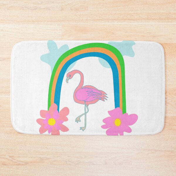 Item preview, Cute Pink Flamingo Under Rainbow with Flowers – Kawaii Summer Illustration designed and sold by Kreatienizta.