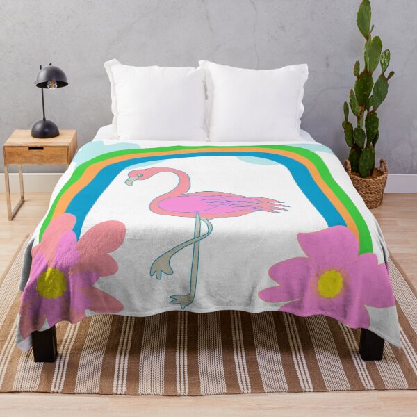 Item preview, Cute Pink Flamingo Under Rainbow with Flowers – Kawaii Summer Illustration designed and sold by Kreatienizta.