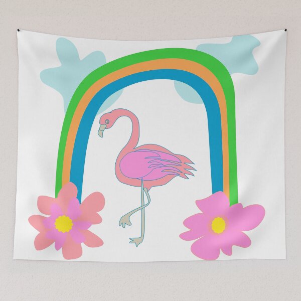 Item preview, Cute Pink Flamingo Under Rainbow with Flowers – Kawaii Summer Illustration designed and sold by Kreatienizta.