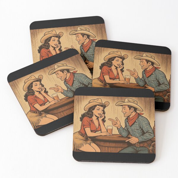Item preview, retro comic art cowboy and cowboy flirting designed and sold by OnlyTheWest.