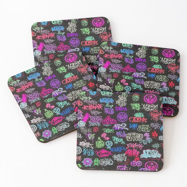 Item preview, Cyberpunk Graffiti Tags on Black Wood Planks: Vivid Purple & Pink designed and sold by JohnnyVillas.
