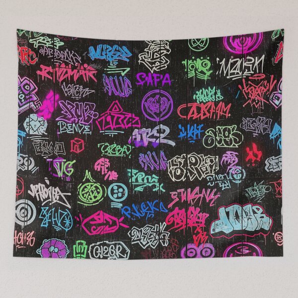 Item preview, Cyberpunk Graffiti Tags on Black Wood Planks: Vivid Purple & Pink designed and sold by JohnnyVillas.