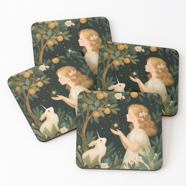 Item preview, Fairy Girl and Baby Unicorn Under Citrus Tree designed and sold by Magical Art Store.