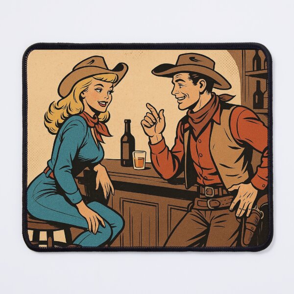 Item preview, flirting cowboy and blonde cowgirl at the saloon designed and sold by OnlyTheWest.