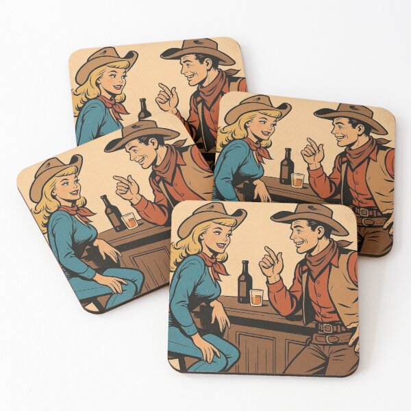 Item preview, flirting cowboy and blonde cowgirl at the saloon designed and sold by OnlyTheWest.