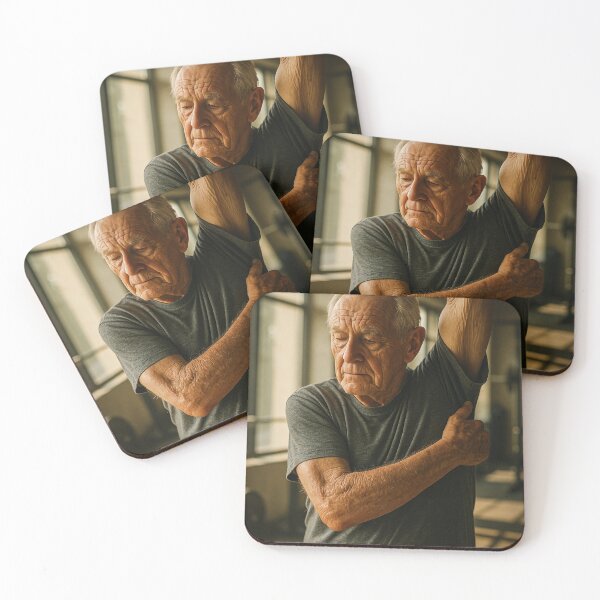 Item preview, Senior Man Stretching in Sunlit Gym designed and sold by soulofalion.