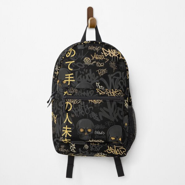 Item preview, Dark Grey Graffiti & Skulls with Gold Japanese Positive Words Overlay designed and sold by JohnnyVillas.