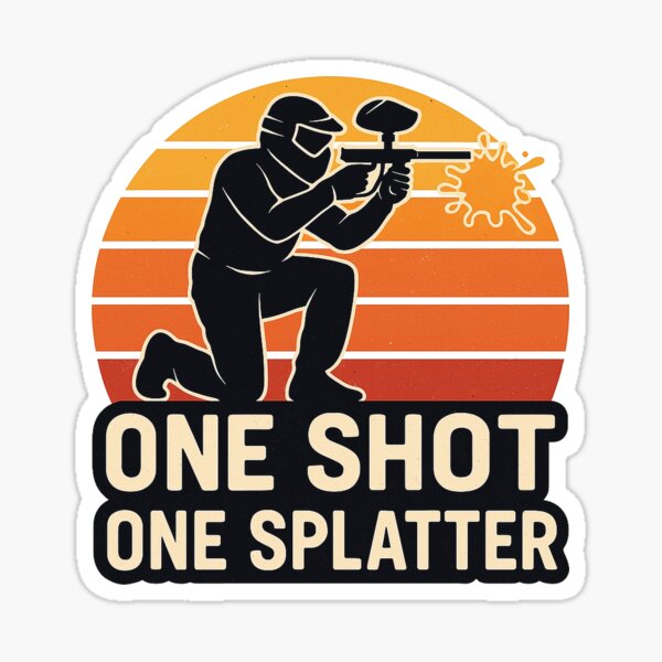 Vista previa del artículo con la obra «Paintball – Logotipo retro "Un disparo, una salpicadura"», diseñado y vendido por OTSC.