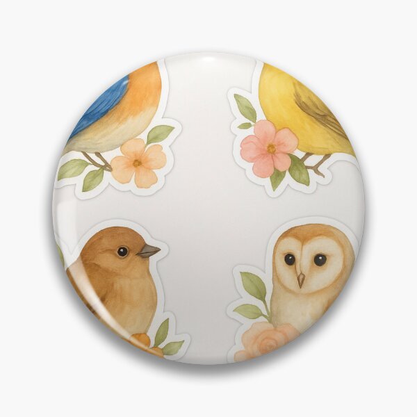 Item preview, Watercolor Bird Sticker Set – Bluebird, Owl, Finch & Yellow Songbird with Flowers designed and sold by Skippy-Froggy.